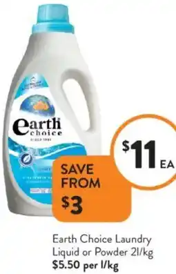 Foodworks Earth Choice Laundry Liquid or Powder offer