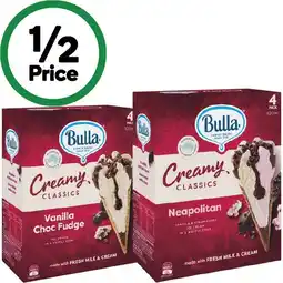 Woolworths Bulla Ice Cream Cones 520ml Pk 4 offer