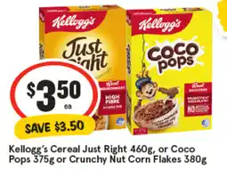 IGA Kellogg's Cereal Just Right , or Coco Pops or Crunchy Nut Corn Flakes offer