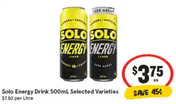 IGA Solo Energy Drink Selected Varieties offer
