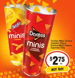 IGA Twisties Minis Cheese Canister or Doritos Minis Cheese Supreme offer