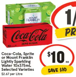 IGA Coca-Cola, Sprite or Mount Franklin Lightly Sparkling Water Selected Varieties offer