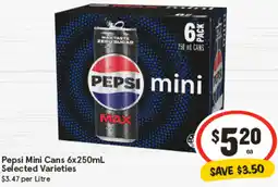 IGA Pepsi Mini Cans Selected Varieties offer
