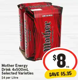 IGA Mother Energy Drink Selected Varieties offer