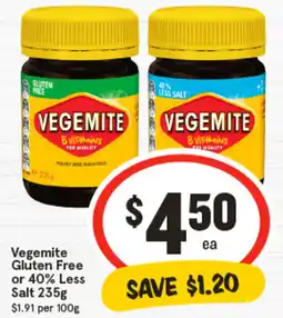 IGA Vegemite Gluten Free or 40% Less Salt offer