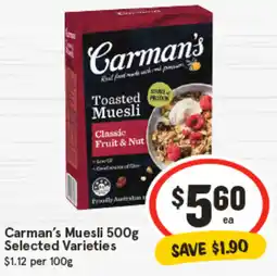 IGA Carman's Muesli Selected Varieties offer