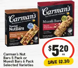 IGA Carman's Nut Bars or Muesli Bars Selected Varieties offer