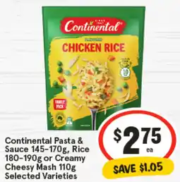 IGA Continental Pasta & Sauce, Rice or Creamy Cheesy Mash Selected Varieties offer