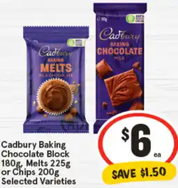 IGA Cadbury Baking Chocolate Block, Melts or Chips Selected Varieties offer