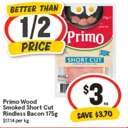 IGA Primo Wood Smoked Short Cut Rindless Bacon offer