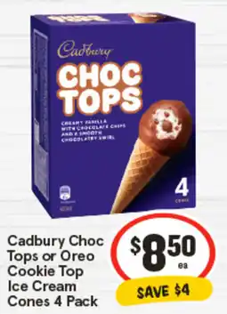 IGA Cadbury Choc Tops or Oreo Cookie Top Ice Cream Cones offer