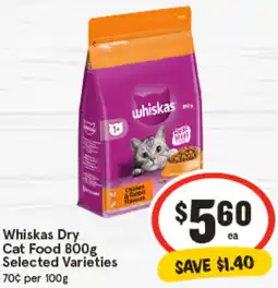 IGA Whiskas Dry Cat Food Selected Varieties offer