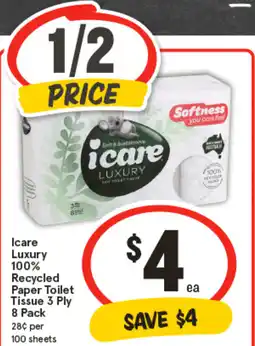 IGA Icare Luxury 100% Recycled Paper Toilet Tissue 3 Ply offer