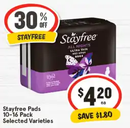 IGA Stayfree Pads Selected Varieties offer