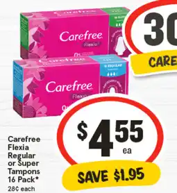 IGA Carefree Flexia Regular or Super Tampons offer