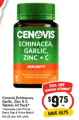 IGA Cenovis Echinacea, Garlic, Zinc &C Tablets offer