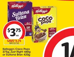 Coles Kellogg's coco pops, just kellogg's coco pops, just right or sultana bran offer