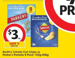 Coles Smith's crinkle cut chips or parker's pretzels offer