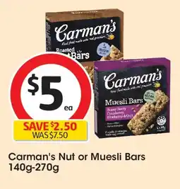 Coles Carman's nut or muesli bars offer