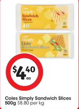 Coles Coles simply sandwich slices offer