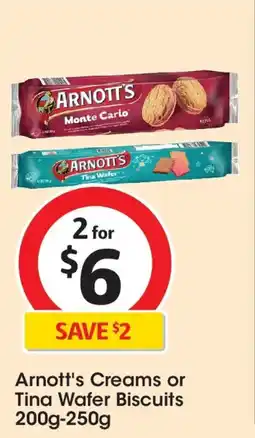 Coles Arnott's creams or tina wafer biscuits offer