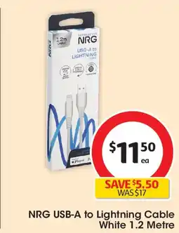 Coles Nrg usb-a to lightning cable white offer