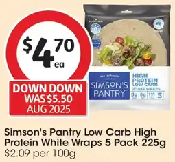 Coles Simson's Pantry Low Carb High Protein White Wraps offer