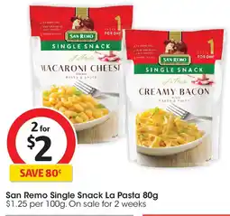 Coles San Remo Single Snack La Pasta offer