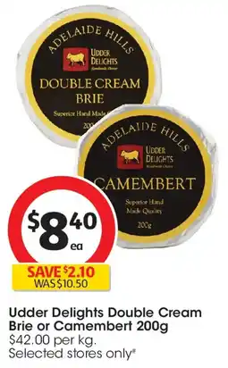 Coles Udder Delights Double Cream Brie or Camembert offer