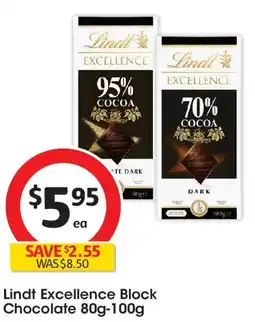 Coles Lindt Excellence Block Chocolate offer