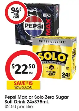 Coles Pepsi Max or Solo Zero Sugar Soft Drink offer