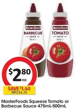 Coles MasterFoods Squeeze Tomato or Barbecue Sauce offer