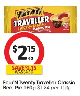 Coles Four'N Twenty Traveller Classic Beef Pie offer