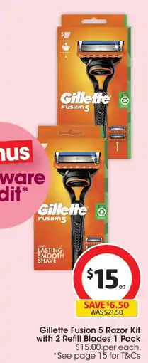 Coles Gillette Fusion 5 Razor Kit with 2 Refill Blades offer