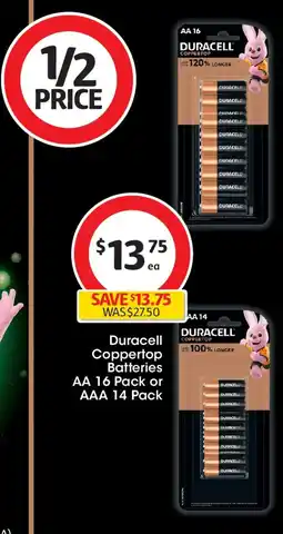 Coles Duracell Coppertop Batteries AA 16 Pack or AAA 14 Pack offer