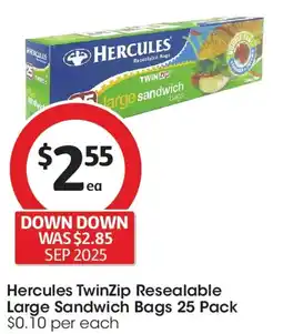 Coles Hercules TwinZip Resealable Large Sandwich Bags offer