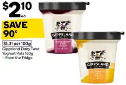 Woolworths Gippsland Dairy Twist Yoghurt Pots offer