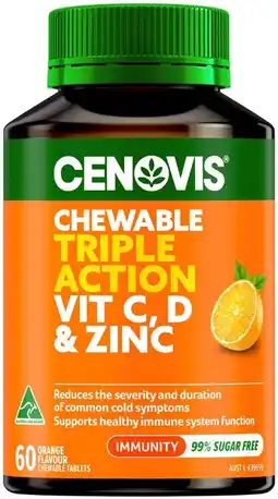Discount Drug Stores Cenovis Chewable Triple Action Vit C, D & Zinc 60 Tablets offer
