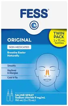 Discount Drug Stores Fess Original Saline Nasal Spray Twin Pack 2 x 75mL offer