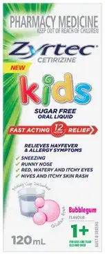 Discount Drug Stores Zyrtec Kids Allergy & Hayfever Relief Bubblegum Flavour Liquid 120mL offer