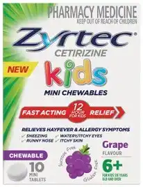 Discount Drug Stores Zyrtec Kids Allergy & Hayfever Relief Grape Flavour 10 Chewable Tablets offer