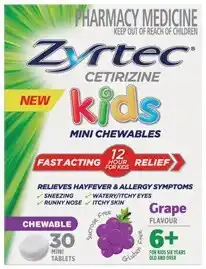 Discount Drug Stores Zyrtec Kids Allergy & Hayfever Relief Grape Flavour 30 Chewable Tablets offer