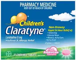 Discount Drug Stores Claratyne Children’s Hayfever & Allergy Relief Bubblegum Flavour 30 Chewable Tablets offer