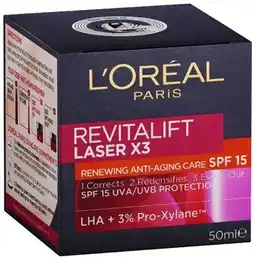 Discount Drug Stores L’Oréal Paris Revitalift Laser X3 SPF 15 Day Cream 50mL offer