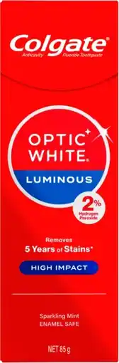 Discount Drug Stores Colgate Optic White Luminous Toothpaste 85g offer