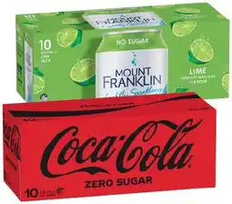 IGA Coca‑Cola, Sprite or Mount Franklin Lightly Sparkling Water 10x375mL Selected Varieties offer