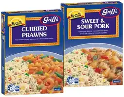 IGA McCain Griff’s Curried Prawns or Sweet & Sour Pork with Rice Frozen Meal 400g offer