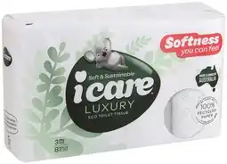 IGA Icare Luxury 100% Recycled Paper Toilet Tissue 3 Ply 8 Pack offer