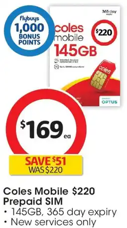 Coles Coles Mobile Prepaid SIM offer