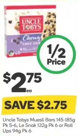 Woolworths Uncle tobys muesli bars offer